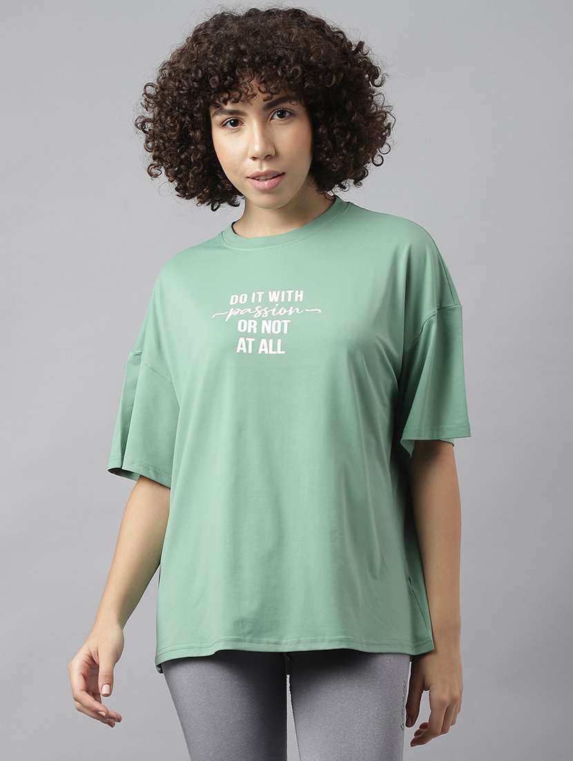 women printed round neck dri-fit sports t-shirt