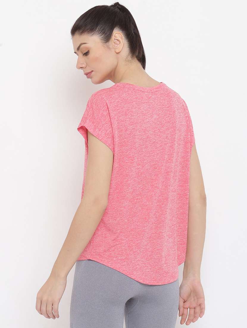 women melange round neck dri-fit t-shirt - 21762871 - Standard Image - 3
