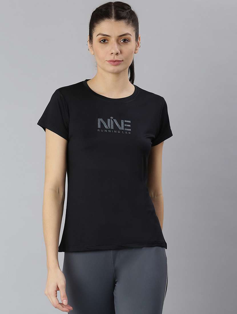 women printed round neck dri-fit sports t-shirt