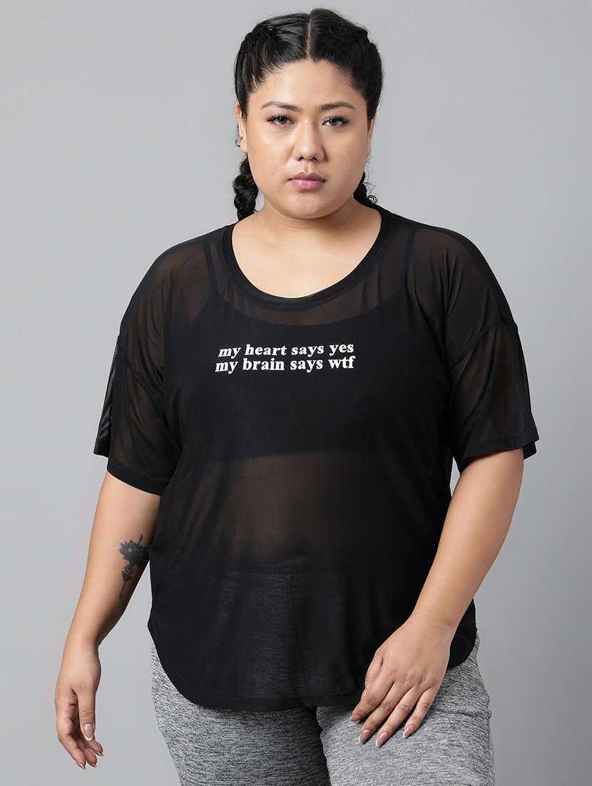 women typography printed plus size dri-fit t-shirt - 21762932 -  Zoom Image - 0