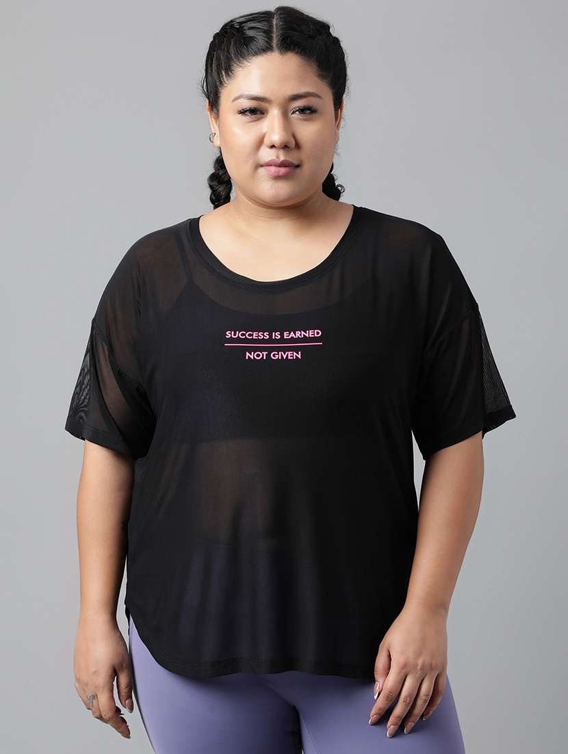 women typography printed plus size dri-fit t-shirt - 21762934 - Zoom Image - 0
