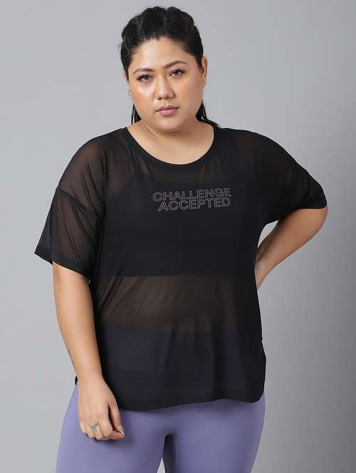 women typography printed plus size dri-fit t-shirt - 21762936 - Standard Image - 0