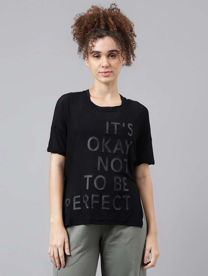 women typography printed relaxed fit dri-fit t-shirt