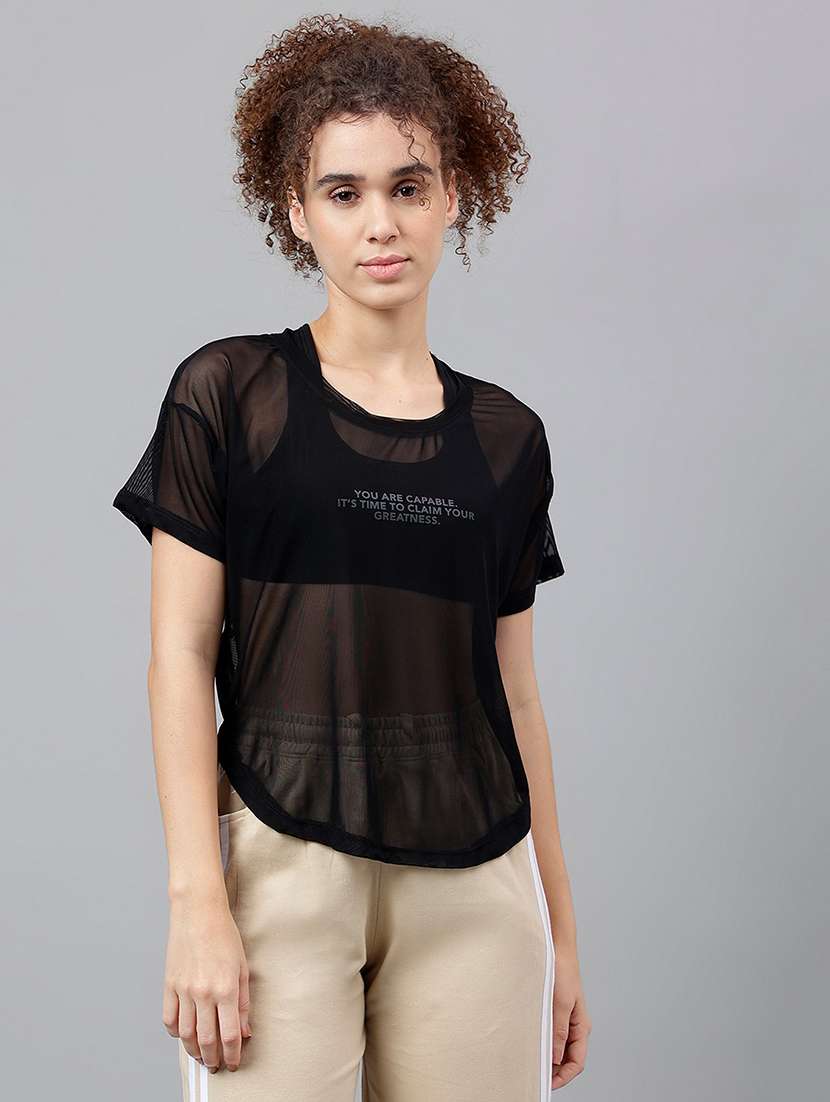 women typography printed relaxed fit dri-fit t-shirt - 21762948 -  Zoom Image - 0