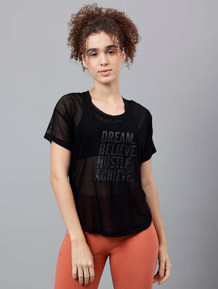 women typography printed relaxed fit dri-fit t-shirt