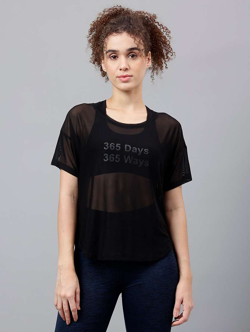 women typography printed relaxed fit dri-fit t-shirt