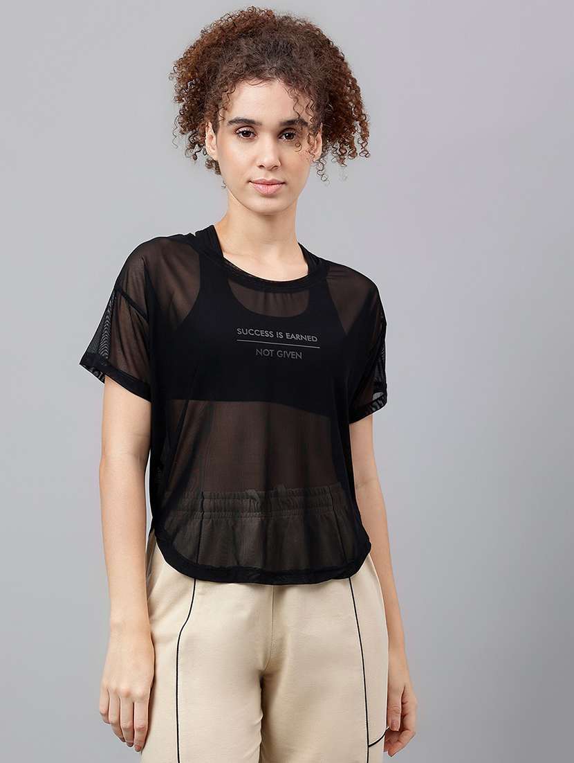 women typography printed relaxed fit dri-fit t-shirt - 21762966 -  Zoom Image - 0