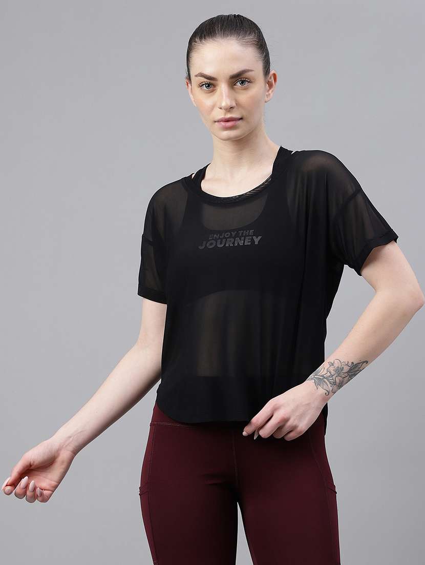 women typography printed relaxed fit dri-fit t-shirt