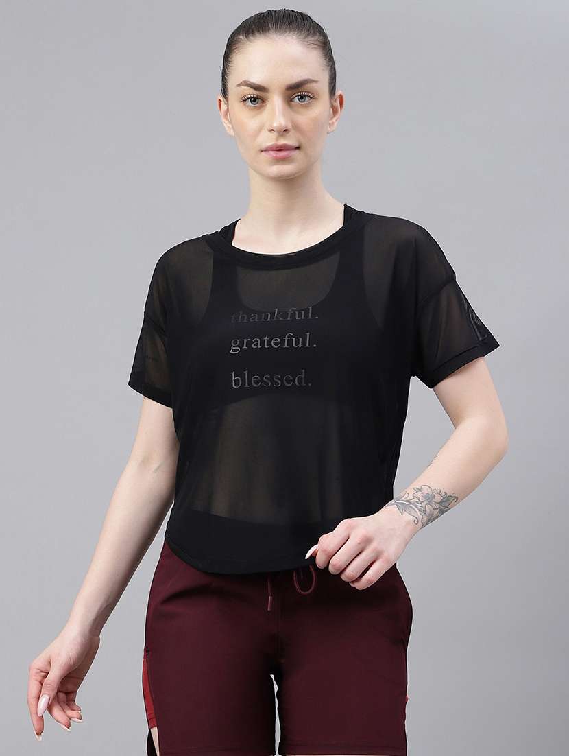 women printed round neck dri fit t-shirt