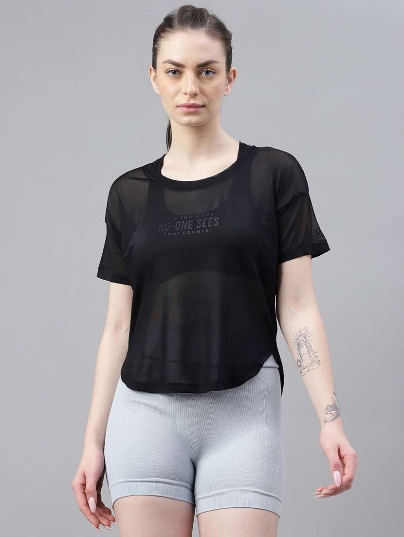 women printed round neck dri fit t-shirt