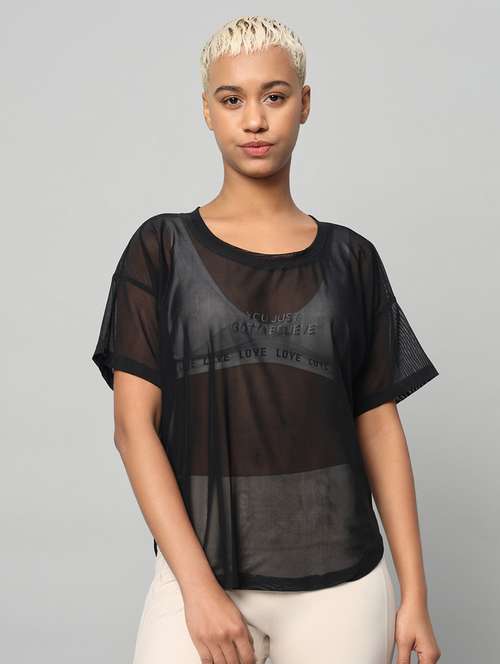 women printed round neck dri fit t-shirt - 21762986 -  Standard Image - 0