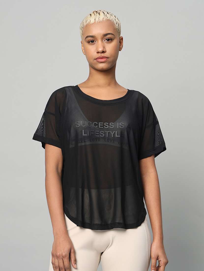 women typography printed relaxed fit dri-fit t-shirt - 21762991 -  Zoom Image - 0