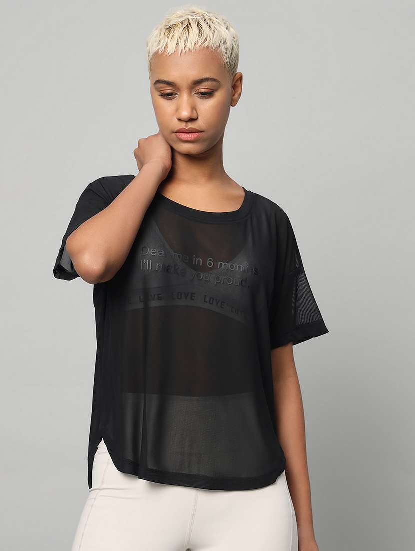 women typography printed relaxed fit dri-fit t-shirt - 21762998 -  Zoom Image - 0