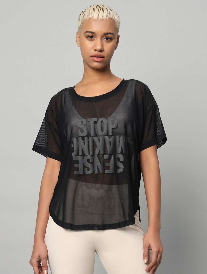 women typography printed relaxed fit dri-fit t-shirt