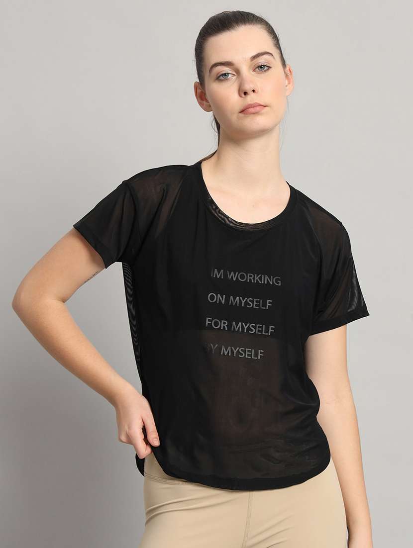 women typography printed relaxed fit dri-fit t-shirt