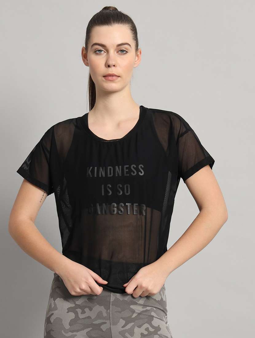 women typography printed relaxed fit dri-fit t-shirt