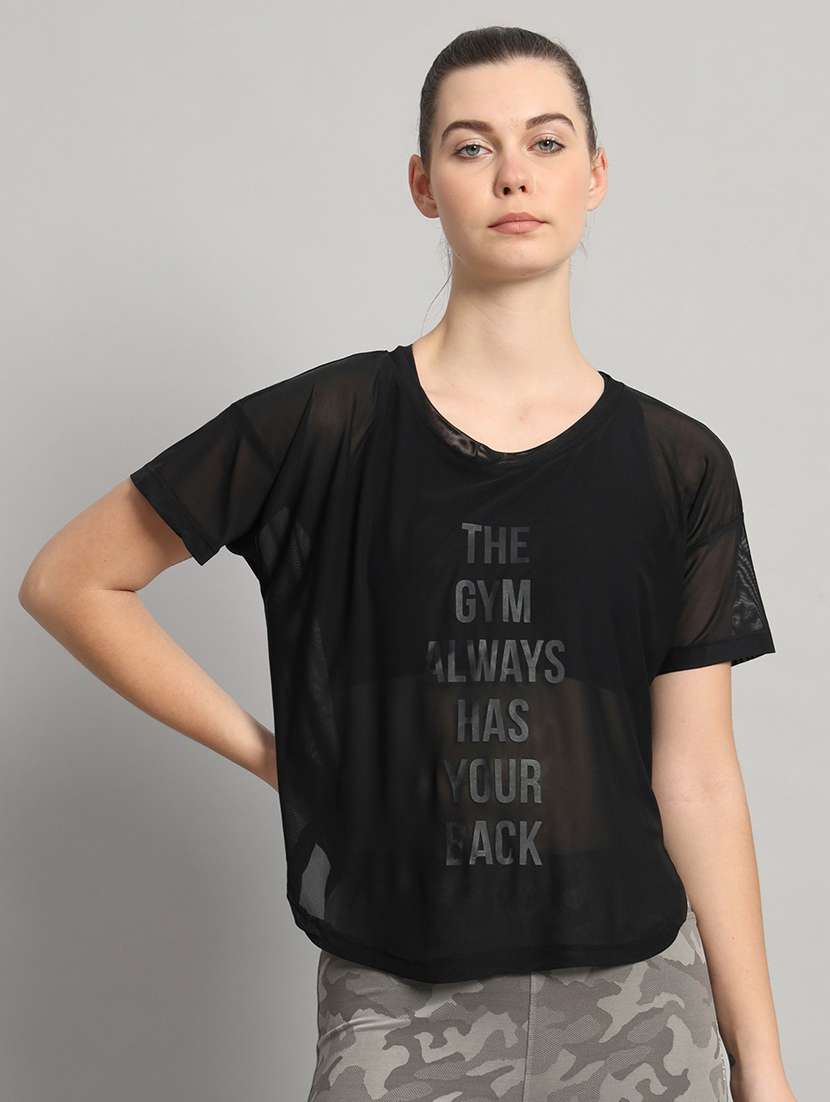 women typography printed relaxed fit dri-fit t-shirt