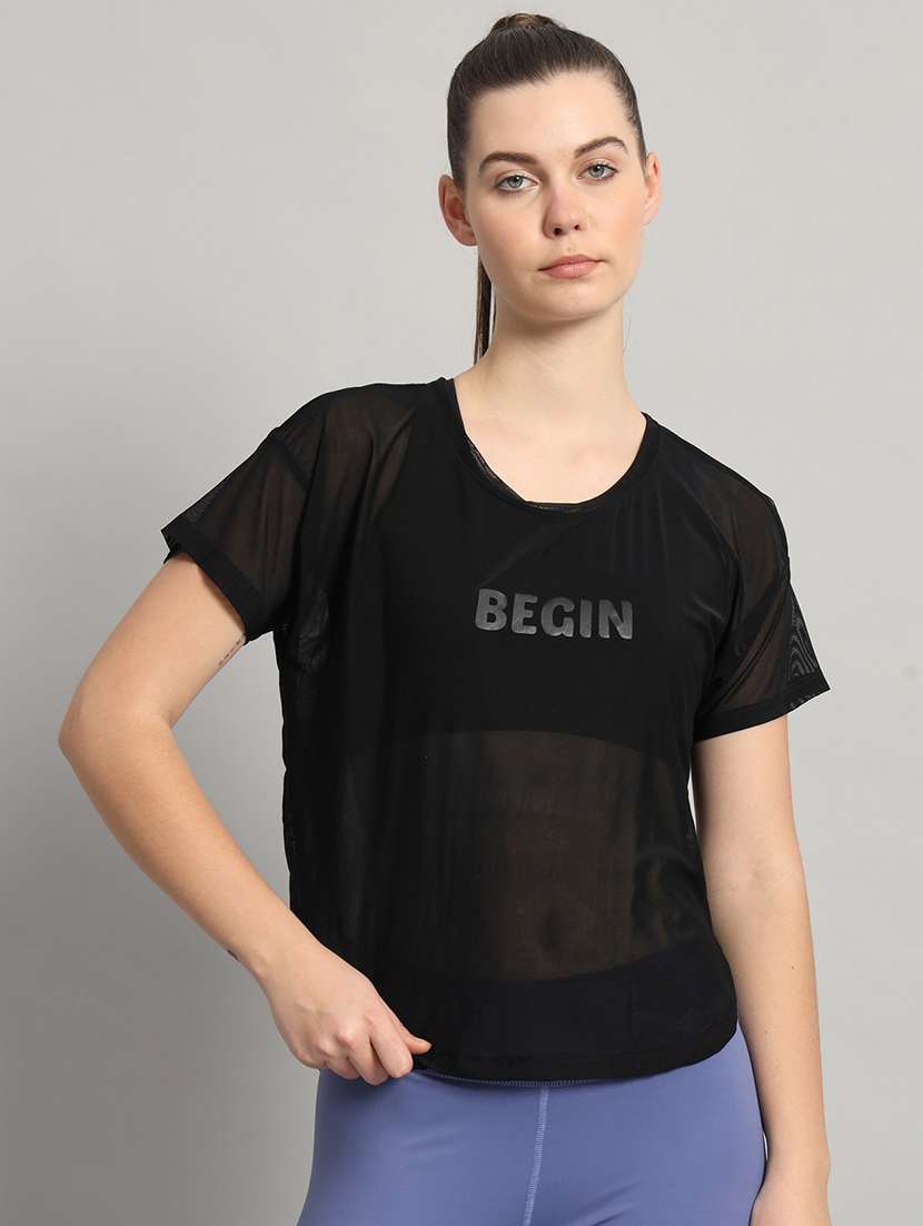women typography printed relaxed fit dri-fit t-shirt - 21763026 - Zoom Image - 0