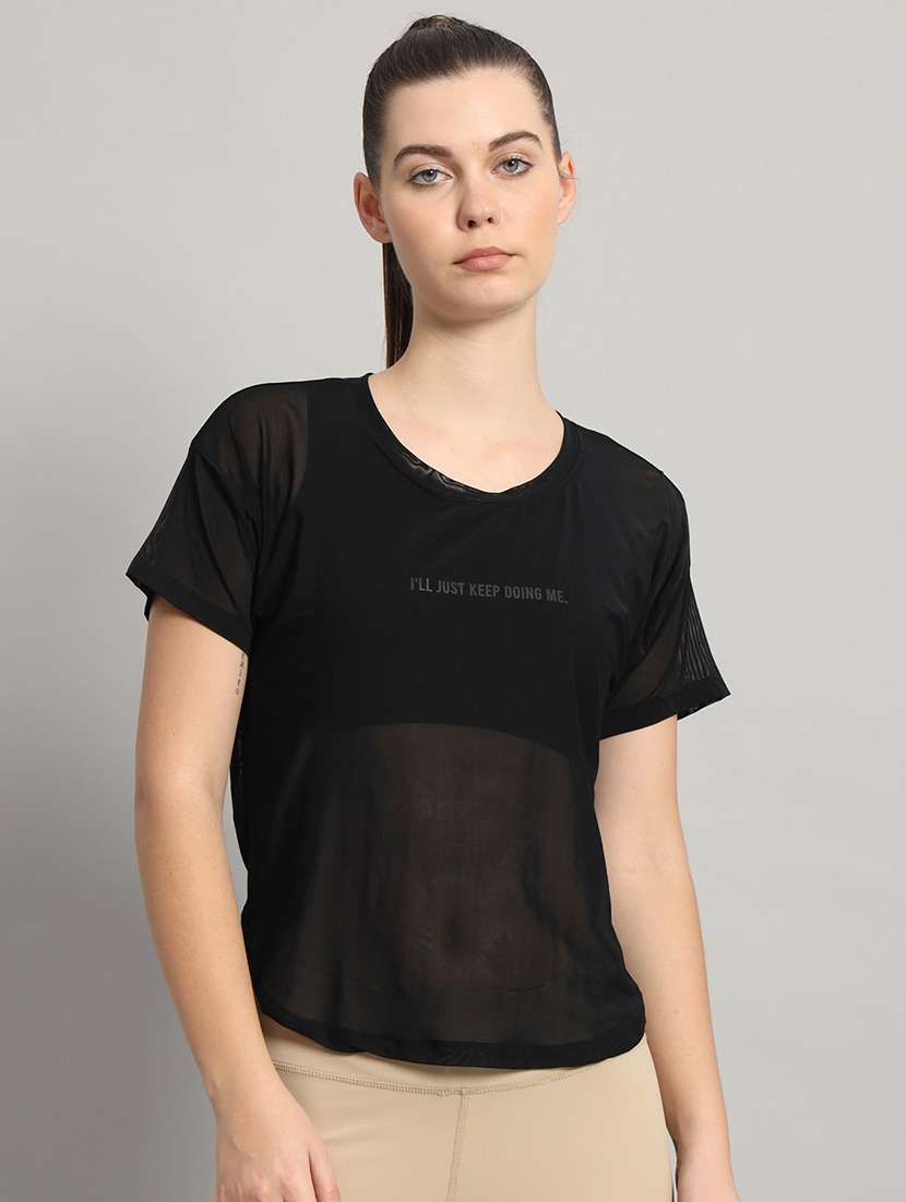 women typography printed relaxed fit dri-fit t-shirt