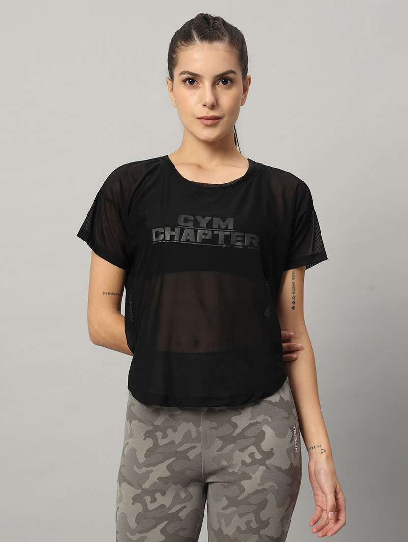 women typography printed relaxed fit dri-fit t-shirt - 21763030 - Zoom Image - 0