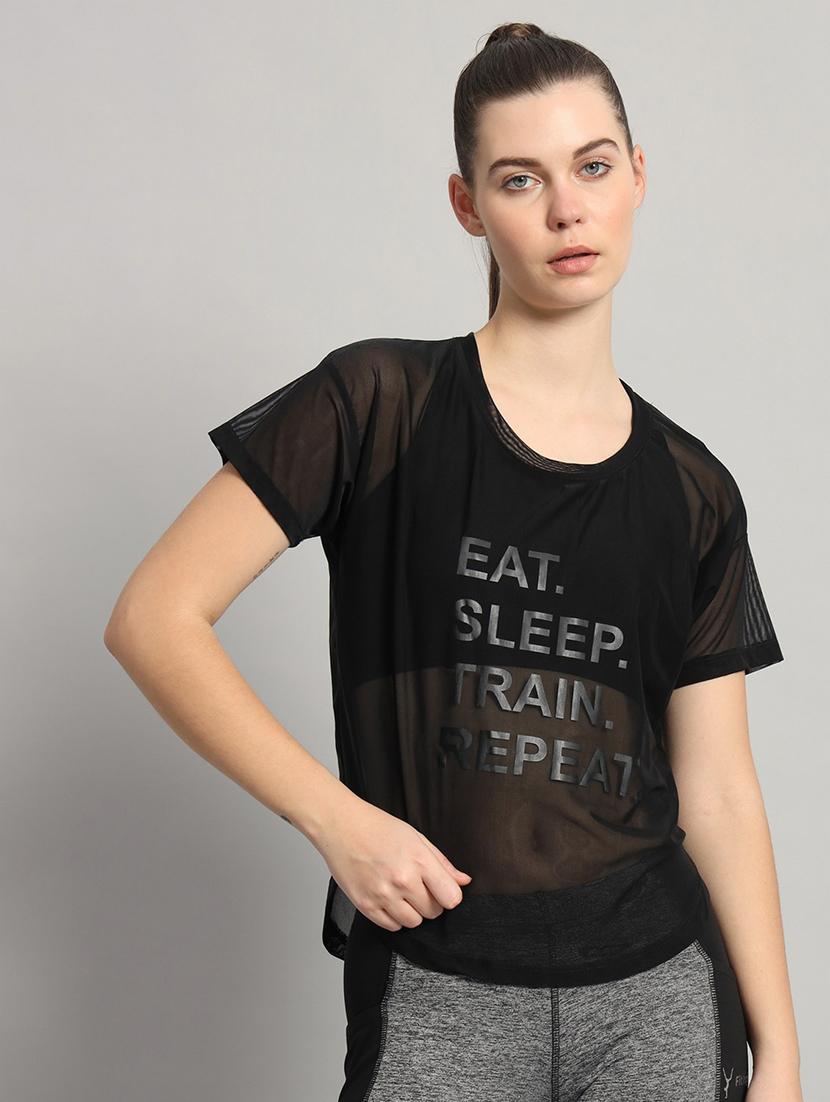 women typography printed round neck dri-fit t-shirt - 21763033 -  Zoom Image - 0