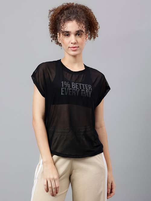 women typography printed round neck dri-fit t-shirt - 21763040 -  Standard Image - 0