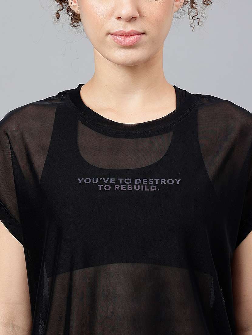 women typography printed round neck dri-fit t-shirt - 21763043 -  Standard Image - 5