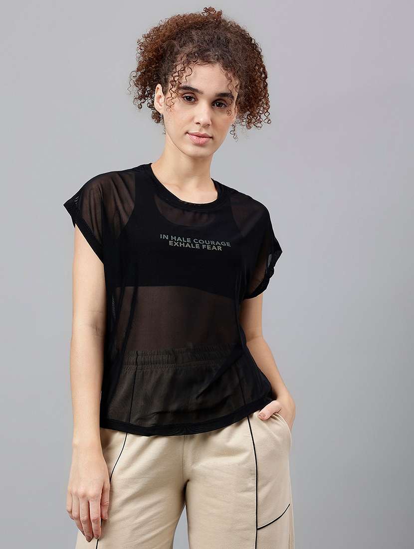 women typography printed relaxed fit dri-fit t-shirt - 21763044 -  Zoom Image - 0