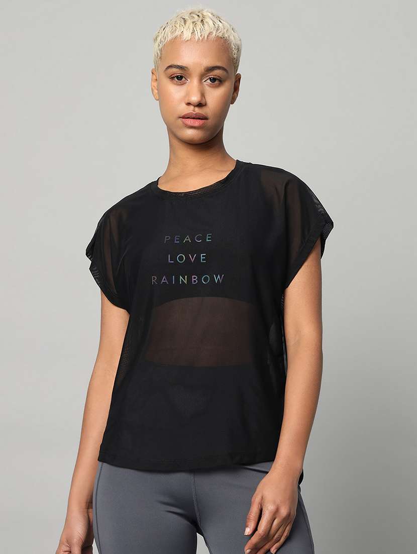 women typography printed relaxed fit dri-fit t-shirt