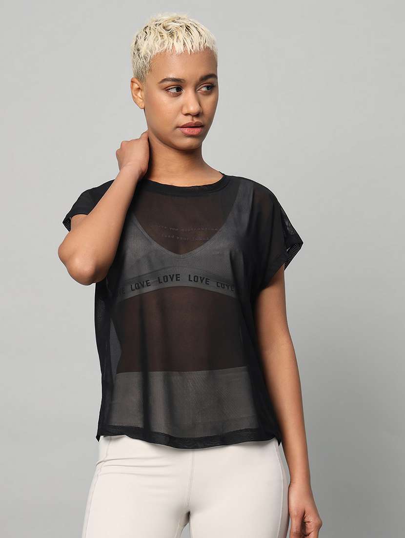 women typography printed relaxed fit dri-fit t-shirt - 21763061 -  Zoom Image - 0