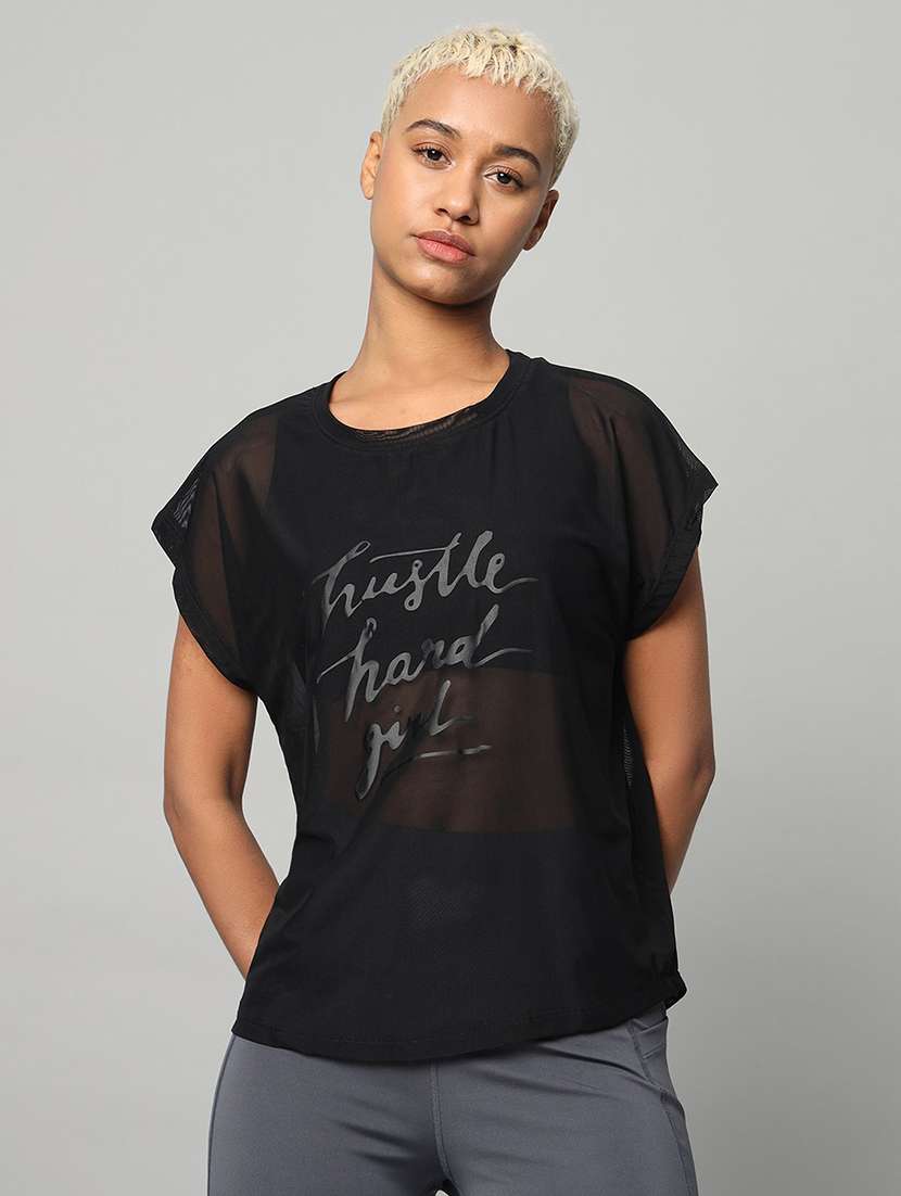 women typography printed relaxed fit dri-fit t-shirt