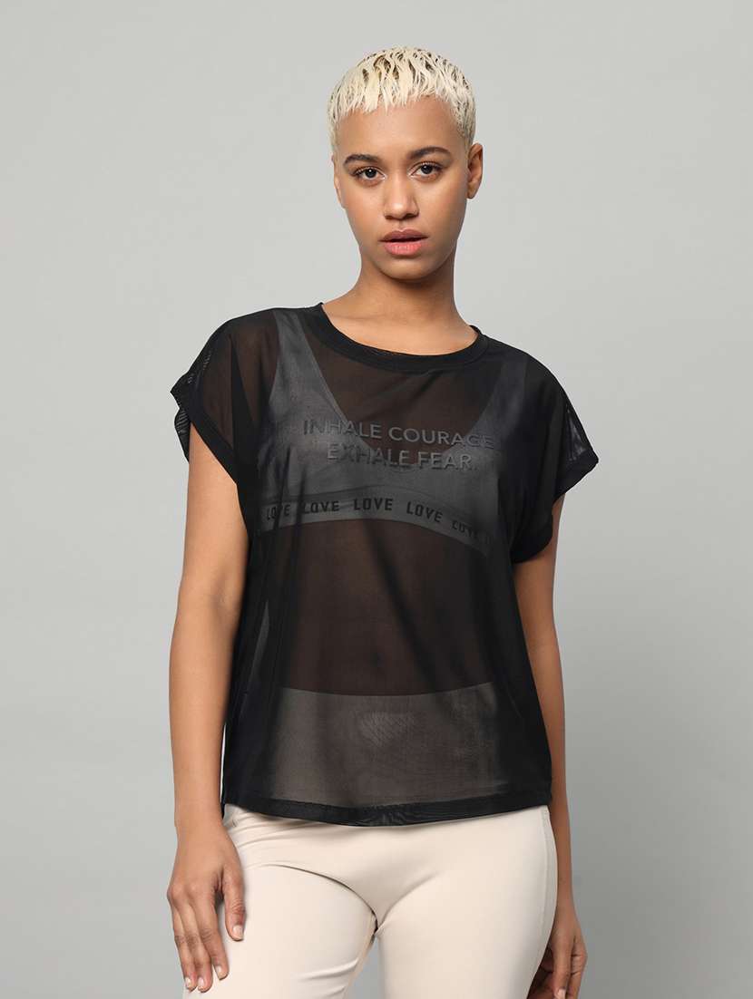 women typography printed relaxed fit dri-fit t-shirt - 21763069 -  Zoom Image - 0