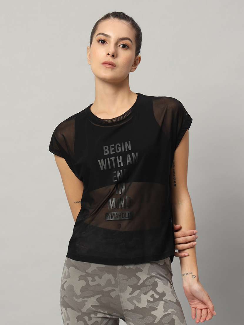 women typography printed relaxed fit dri-fit t-shirt
