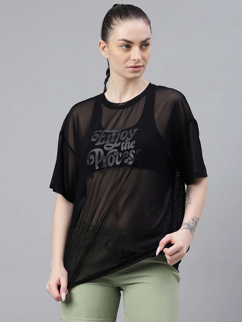 women typography printed relaxed fit dri-fit t-shirt