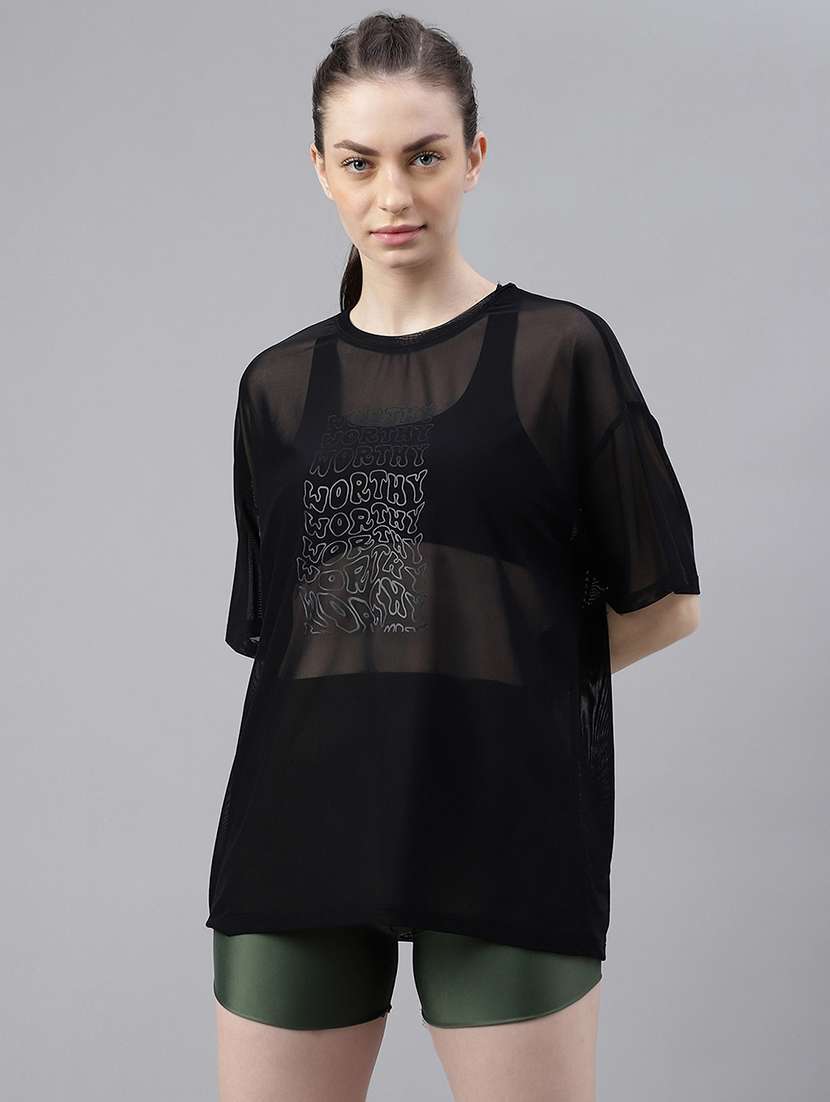 women typography printed relaxed fit dri-fit t-shirt