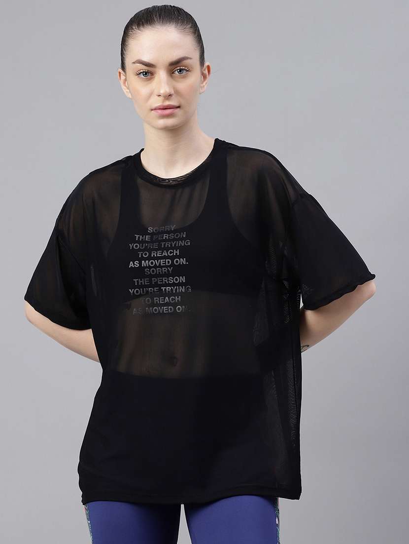 women typography printed relaxed fit dri-fit t-shirt - 21763098 -  Zoom Image - 0