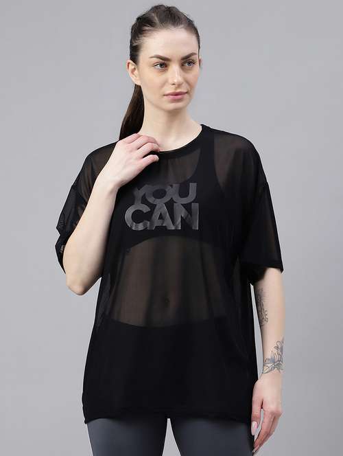 women typography printed relaxed fit dri-fit t-shirt - 21763105 - Standard Image - 0