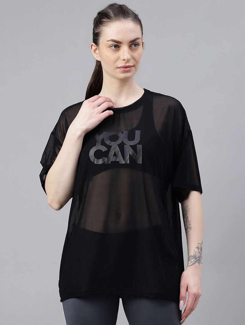 women typography printed relaxed fit dri-fit t-shirt