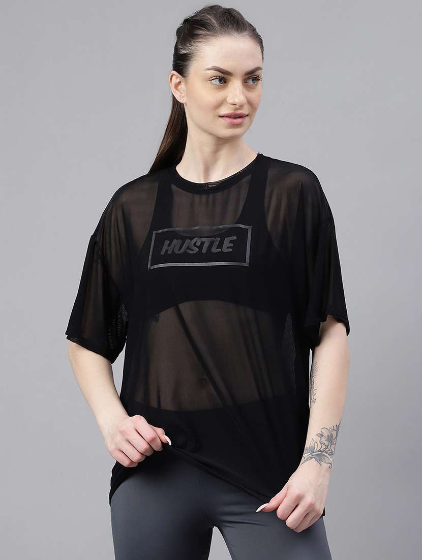 women typography printed relaxed fit dri-fit t-shirt