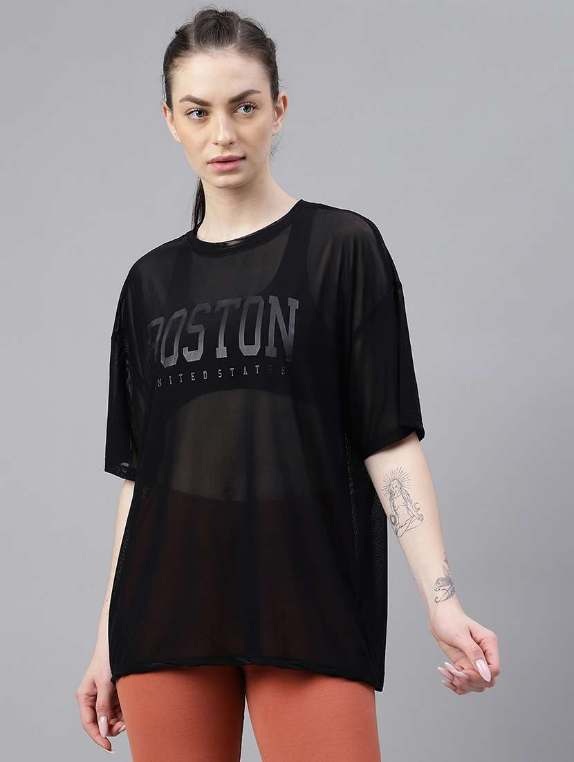 women typography printed relaxed fit dri-fit t-shirt