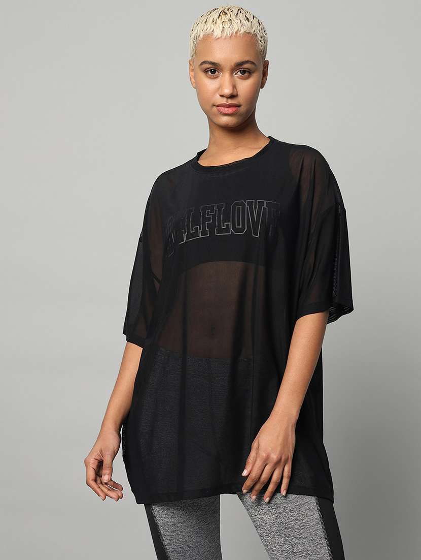 women typography printed relaxed fit dri-fit t-shirt