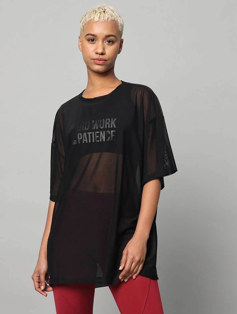 women typography printed relaxed fit dri-fit t-shirt