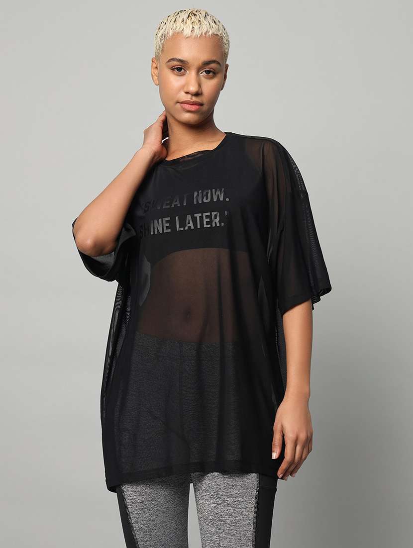 women typography printed relaxed fit dri-fit t-shirt