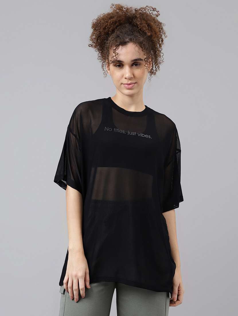 women typography printed relaxed fit dri-fit t-shirt - 21763127 -  Zoom Image - 0