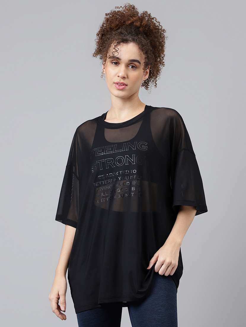 women typography printed relaxed fit dri-fit t-shirt