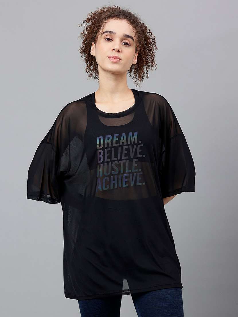 women typography printed relaxed fit dri-fit t-shirt