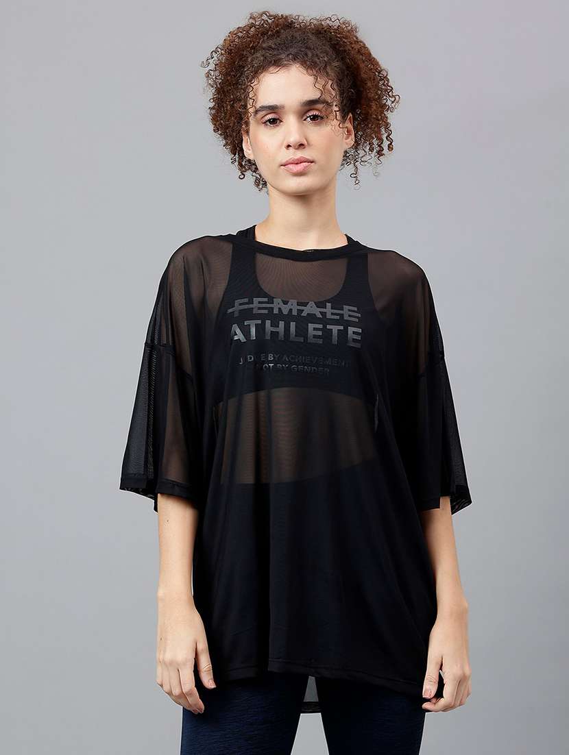 women typography printed relaxed fit dri-fit t-shirt