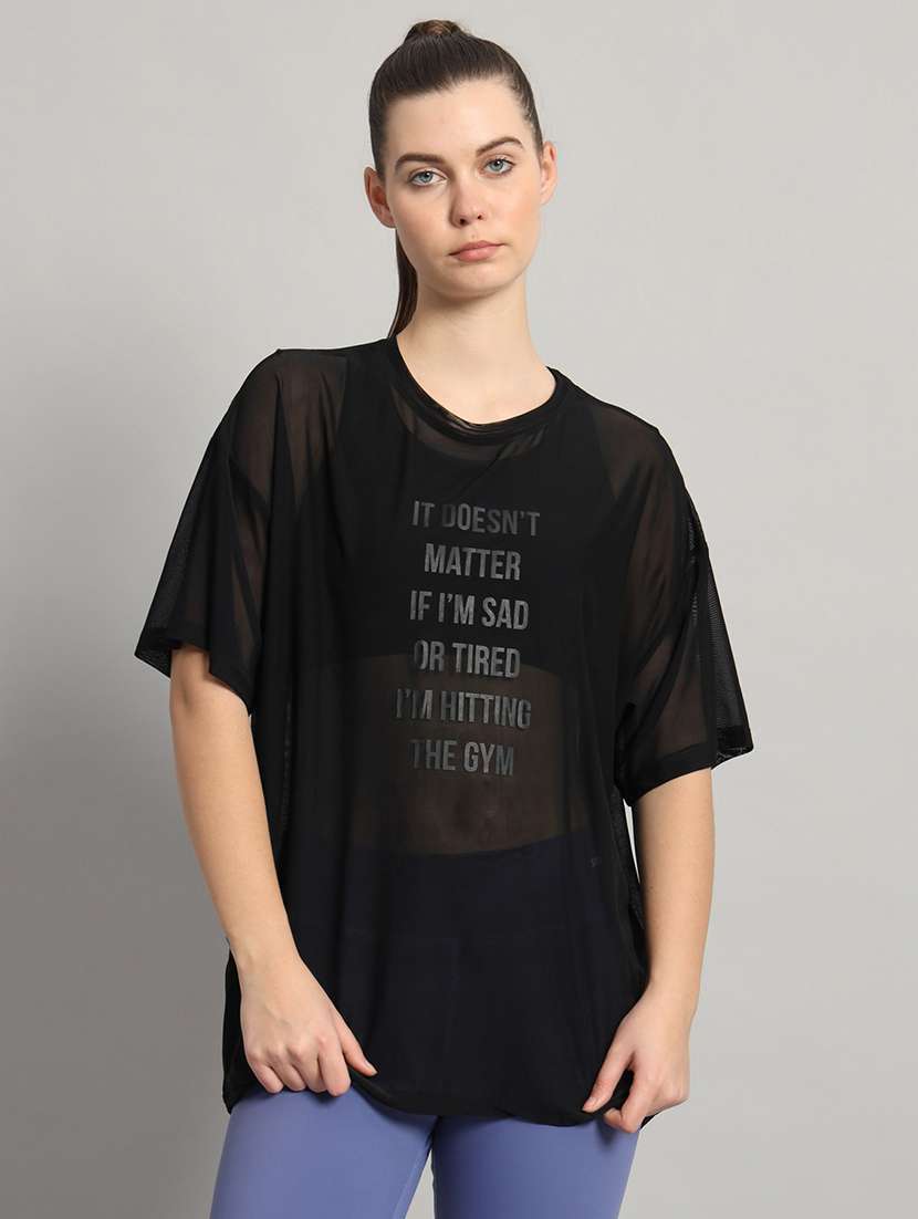women typography printed relaxed fit dri-fit t-shirt