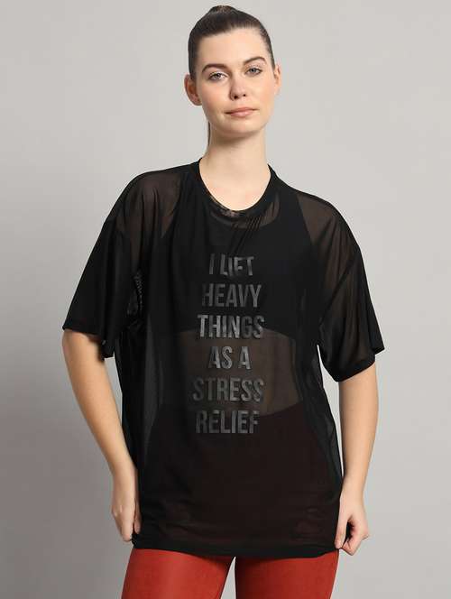 women typography printed relaxed fit dri-fit t-shirt - 21763152 -  Standard Image - 0