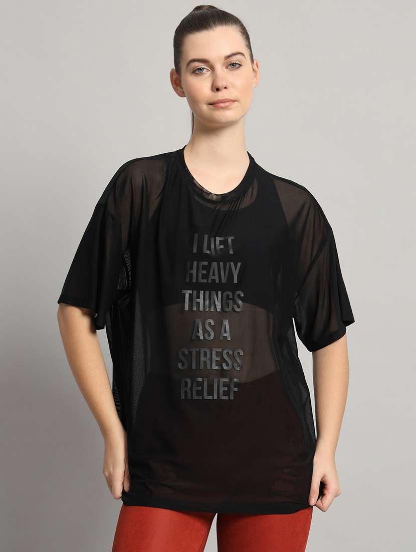 women typography printed relaxed fit dri-fit t-shirt